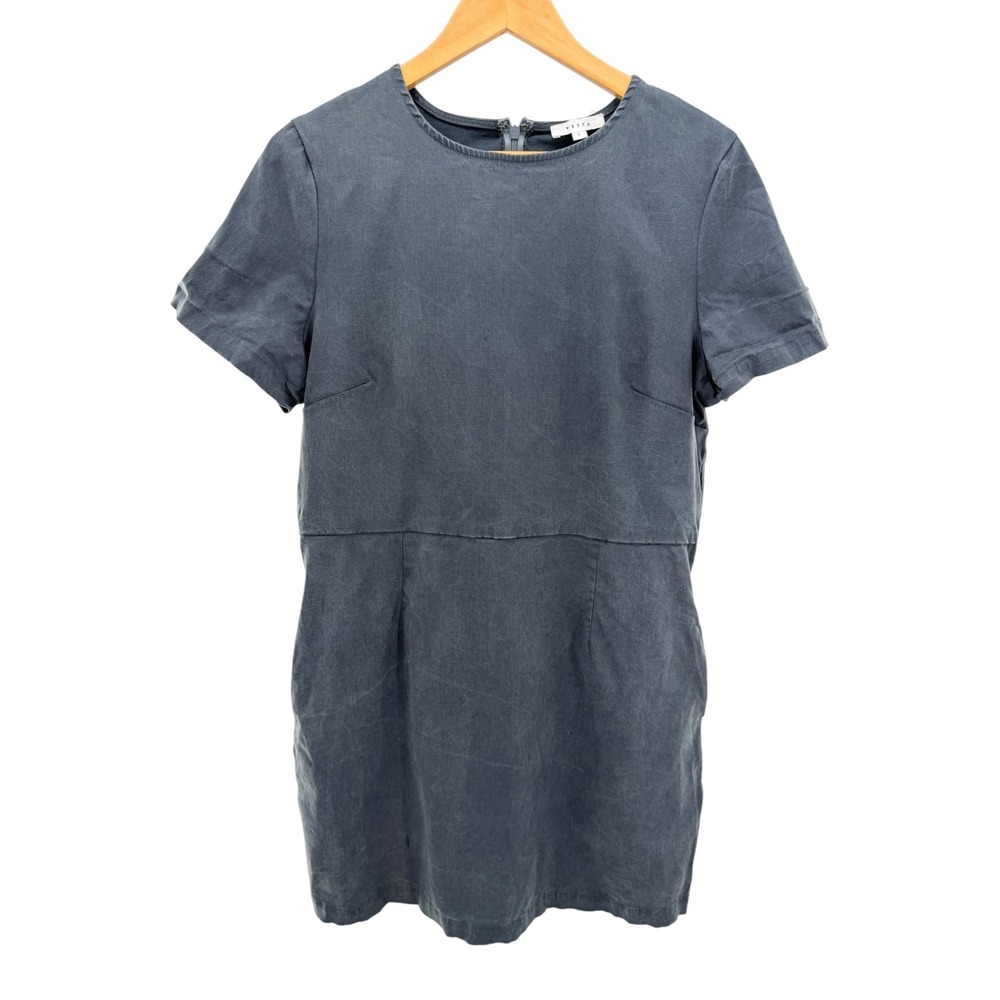 VETTA Capsule Gray Tencel Organic Cotton Short Sleeve Pocket Mini Dress L Work